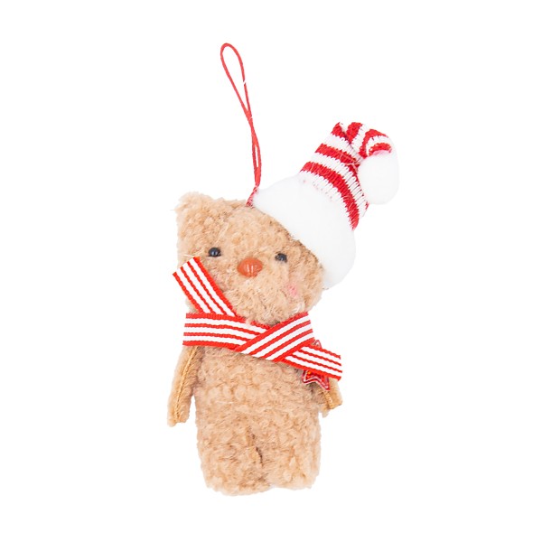 Подвеска новогодняя Бурый мишка в колпачке 10см
