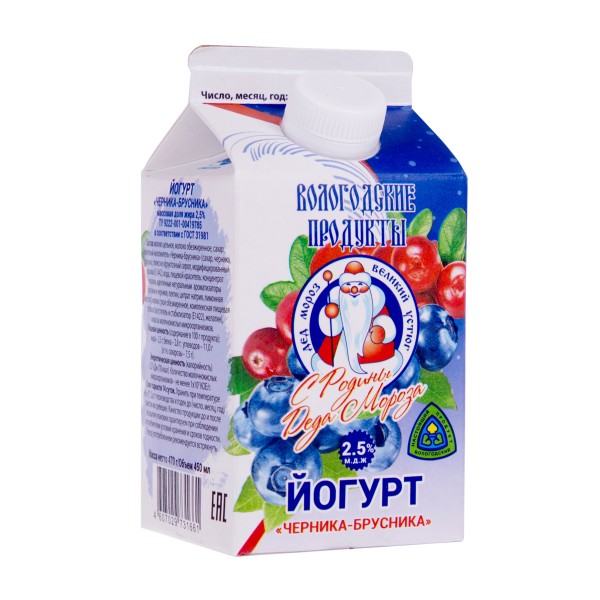 Йогурт фруктовый Великий Устюг 2,5% 470г черника-брусника БЗМЖ