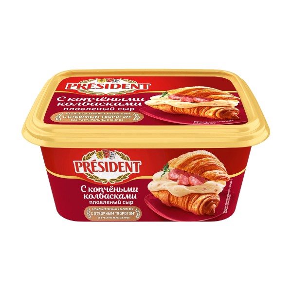 Cыр плавленый 45% President 400г с копчеными колбасками БЗМЖ