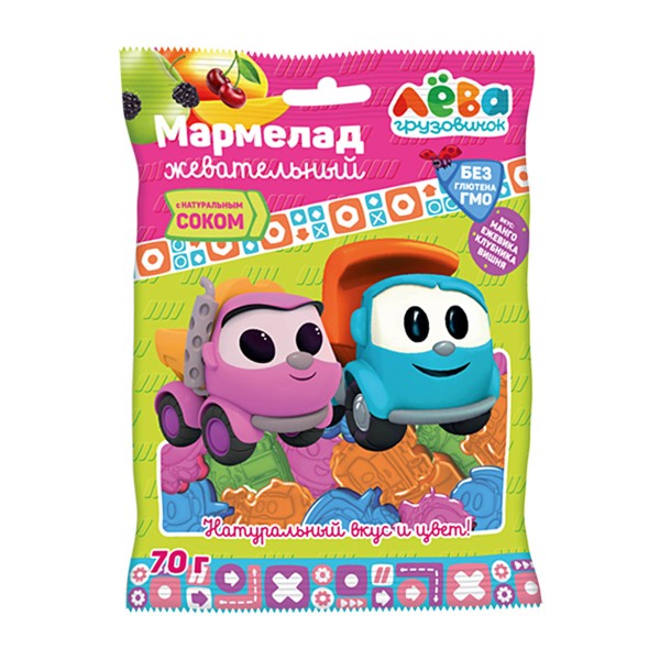 Жевательный мармелад Грузовичок Лева манго,ежевика,вишня,клубника 70г