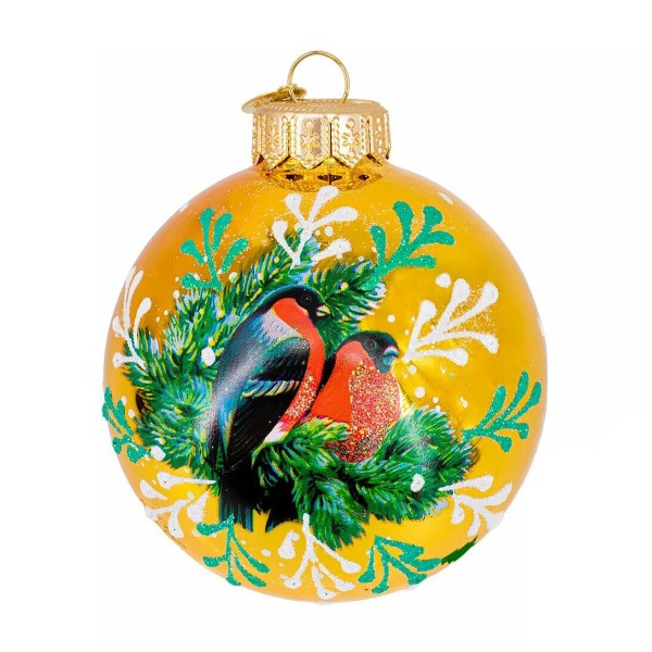 Шар новогодний Красногрудые снегири 80мм Коломеев