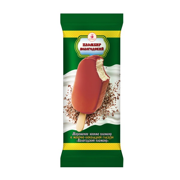 Мороженое эскимо Вологодский пломбир в молочно-шоколадной глазури 80г БЗМЖ