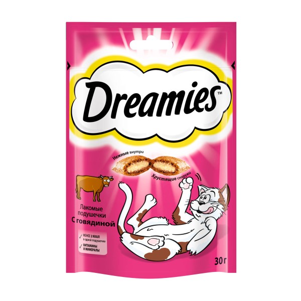 Лакомство Dreamies 30г для кошек с говядиной