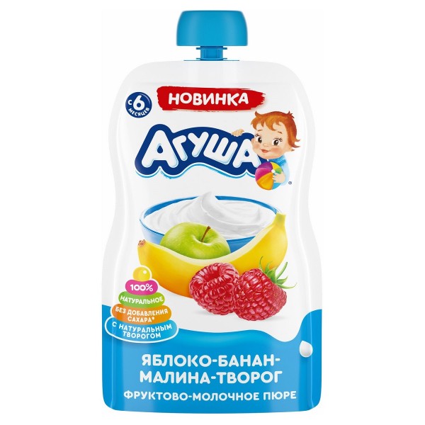 Пюре детское Агуша 90г яблоко банан малина творог