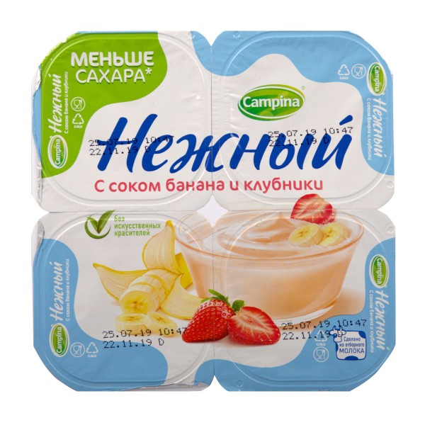 Продукт йогуртный Нежный 1,2% 100г банан-клубника БЗМЖ