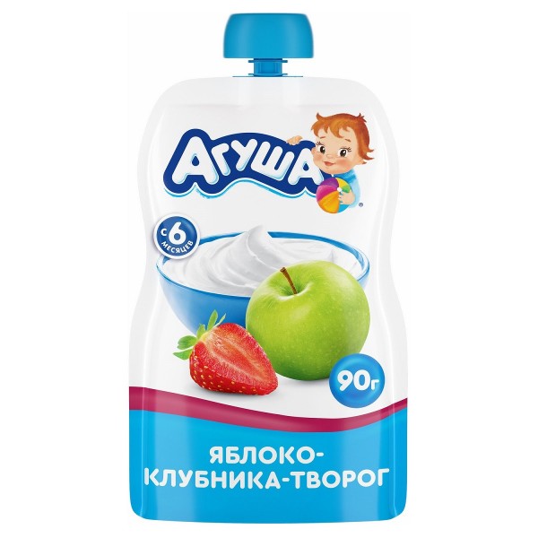 Пюре детское Агуша 90г яблоко клубника творог