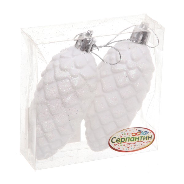Украшение елочное Таинственное очарование Шишки 9см 2шт Серпантин белый