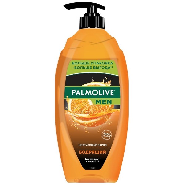 Гель для душа мужской Palmolive MEN Бодрящий Цитрусовый Заряд 2 в 1 для тела и волос 750 мл