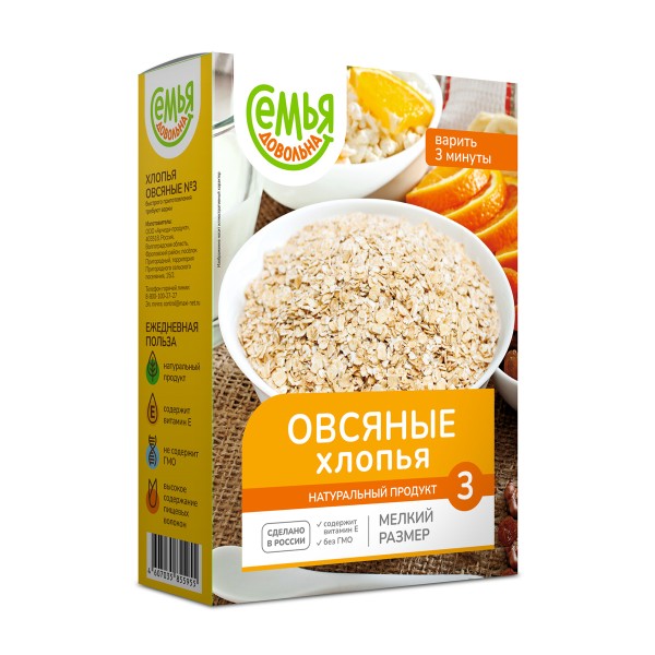 Хлопья овсяные №3 Семья довольна 350г