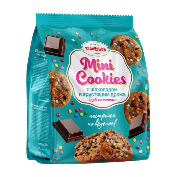 Печенье сдобное Mini Cookies с шоколадом и хрустящим драже Брянск 200г